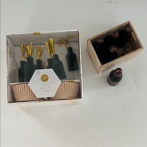 Mini wine bottle candles in crate plus Cupcake Kit with Mini Bottle Toppers